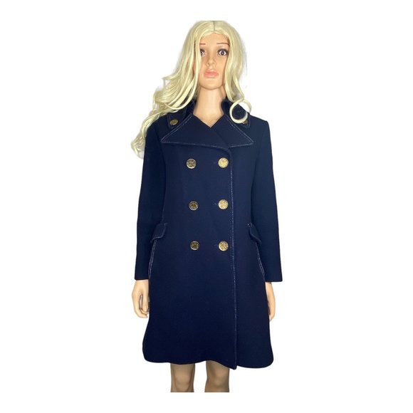 Arthur Jay Jackets & Blazers - Vintage Arthur Jay Wool Peacoat S/M Navy Contrast Gold Button Quilted Liner Warm